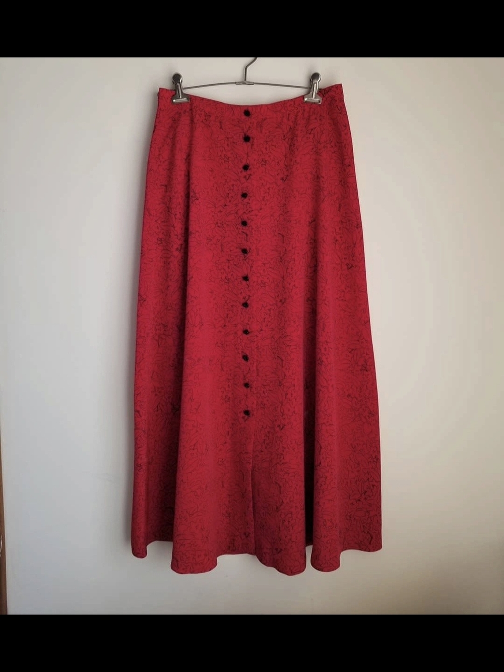 Red Button-Front A-Line Maxi Skirt